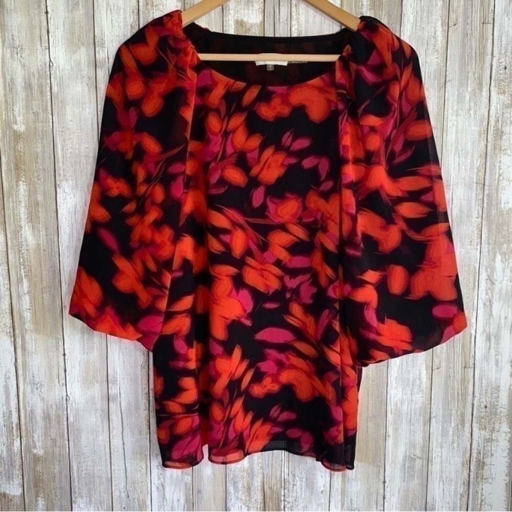 Calvin Klein Pink, Red, & Black Floral Blouse